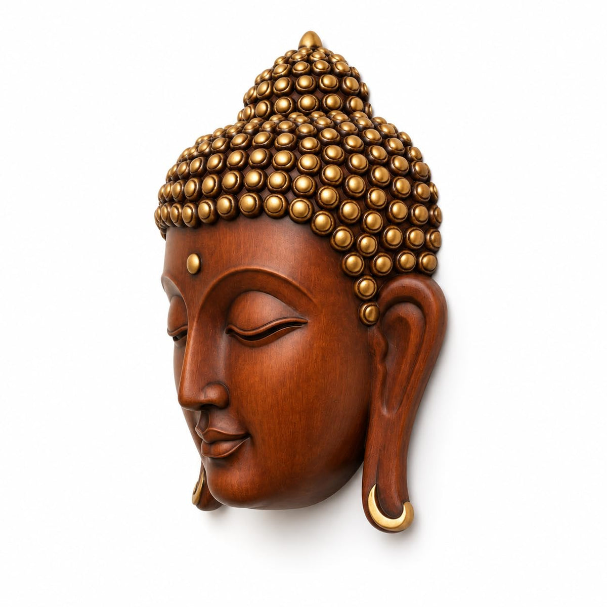 Brown & Gold Buddha Face Wall Hanging Statue for Home Decor, Premium Resin Meditation Buddha Wall Art for Living Room, Office, Temple, Yoga Room & Spiritual Decoration