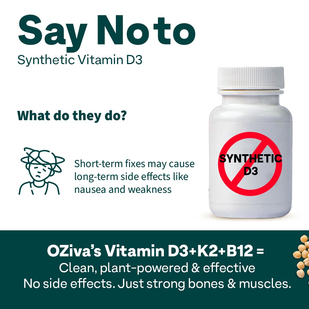 OZiva Vitamin D3, K2 & B12 | With Vitamin D3 For Stronger Bones, K2 (MK7) for Bone Density & B12 for Muscle Growth & Recovery - 90 Tablets