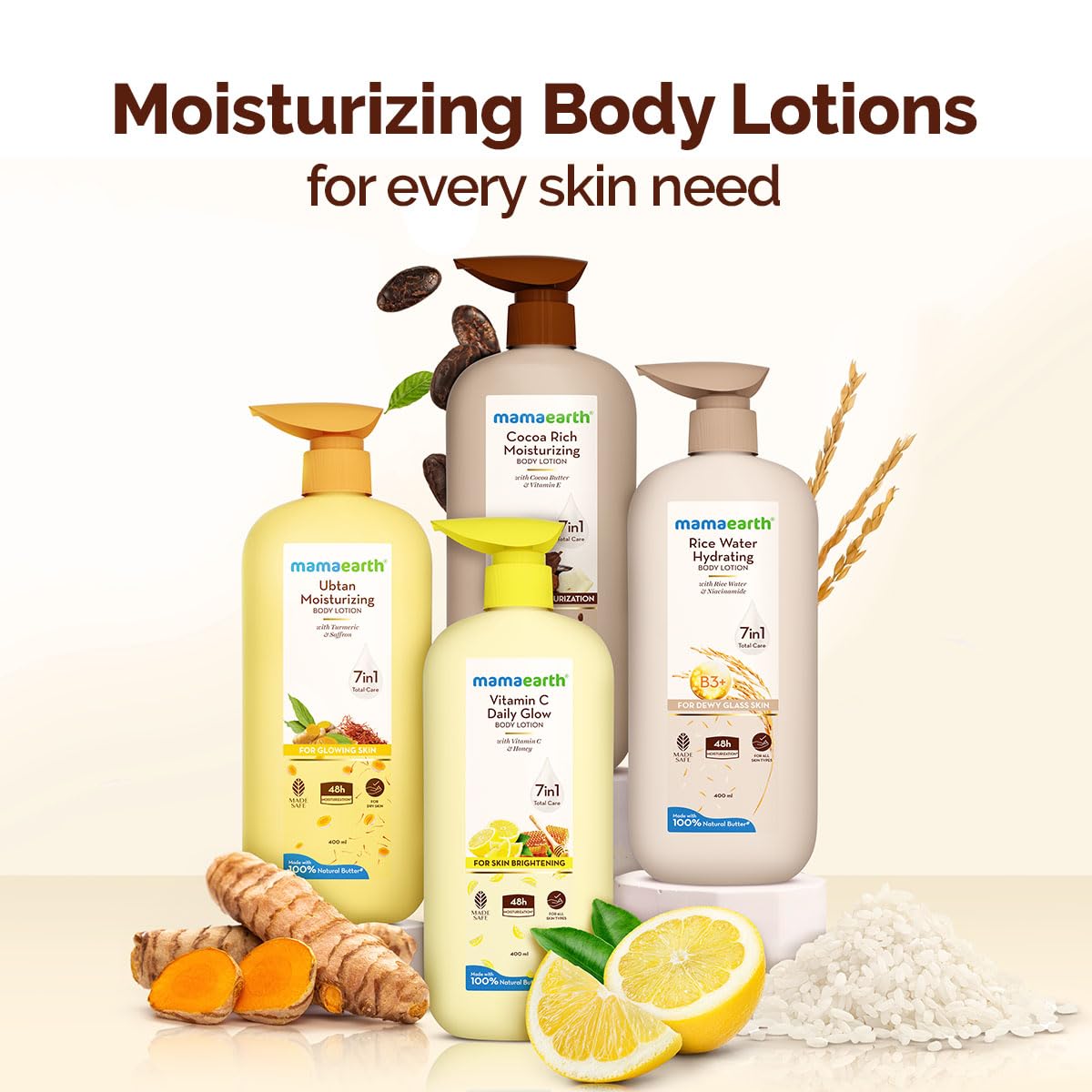 Mamaearth Vitamin C Daily Glow Body Lotion For Skin Brightening with Vitamin C & Honey 400ml|Nourishes Dry Skin|48 H Moisturization| 100% Natural Butter | Non-Greasy Smooth Skin | For All Skin Types
