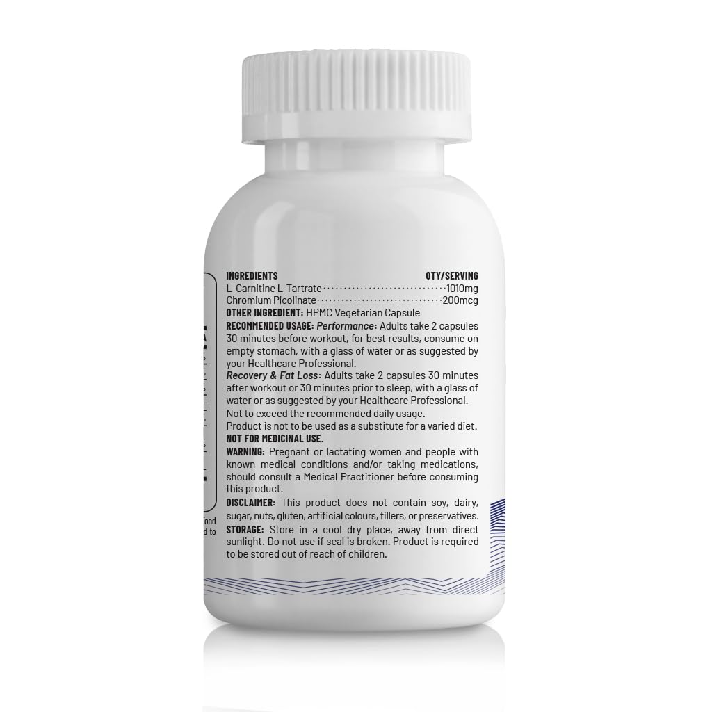 Zephivo Unived L-Carnitine L-Tartrate 1000mg, Supports use of Fat for Energy, 60 Vegan Caps