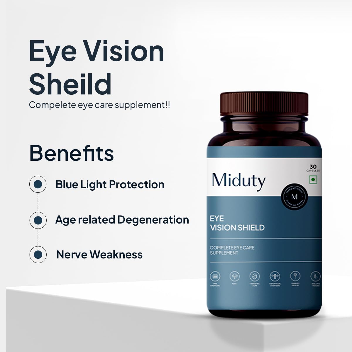 Zephivo Miduty by Palak Notes Eye Vision Shield Supplement for Dry Eyes Bilberry Fruit Extracts, Lutein, Beta Carotene, Zeaxanthin, Astaxanthin, Lycopene - Eye Vitamin for Blurry Vision - 30 Capsules