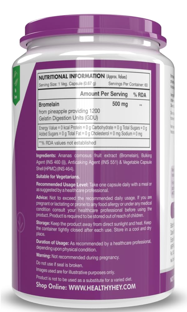 Zephivo HealthyHey Nutrition Bromelain Digestive Enzyme- High Concentrate -60 Veg. Capsules