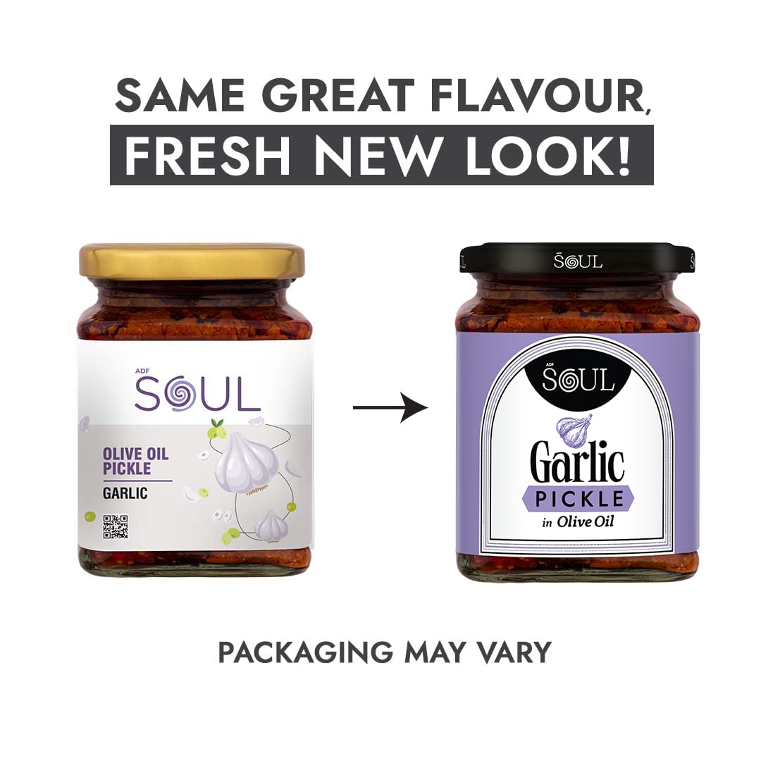 ADF Soul Garlic Pickle Made in 100% Olive Oil | Our bestselling garlic pickle is strong, spicy & cooked to perfection | 275g