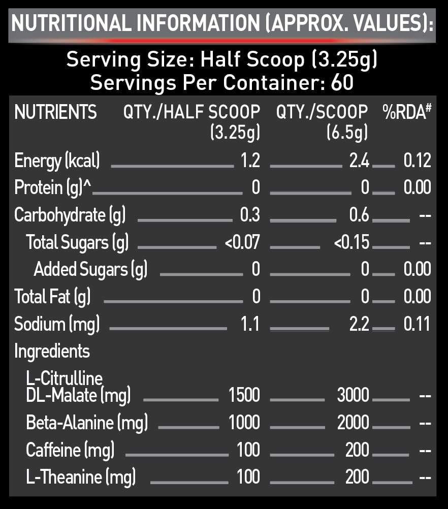 MuscleBlaze Pre Workout 200 Xtreme (Fruit Punch, 60 Servings, 200g) | 200mg Caffeine, 200mg Theanine, 2000mg Beta Alanine, 3000mg Citrulline