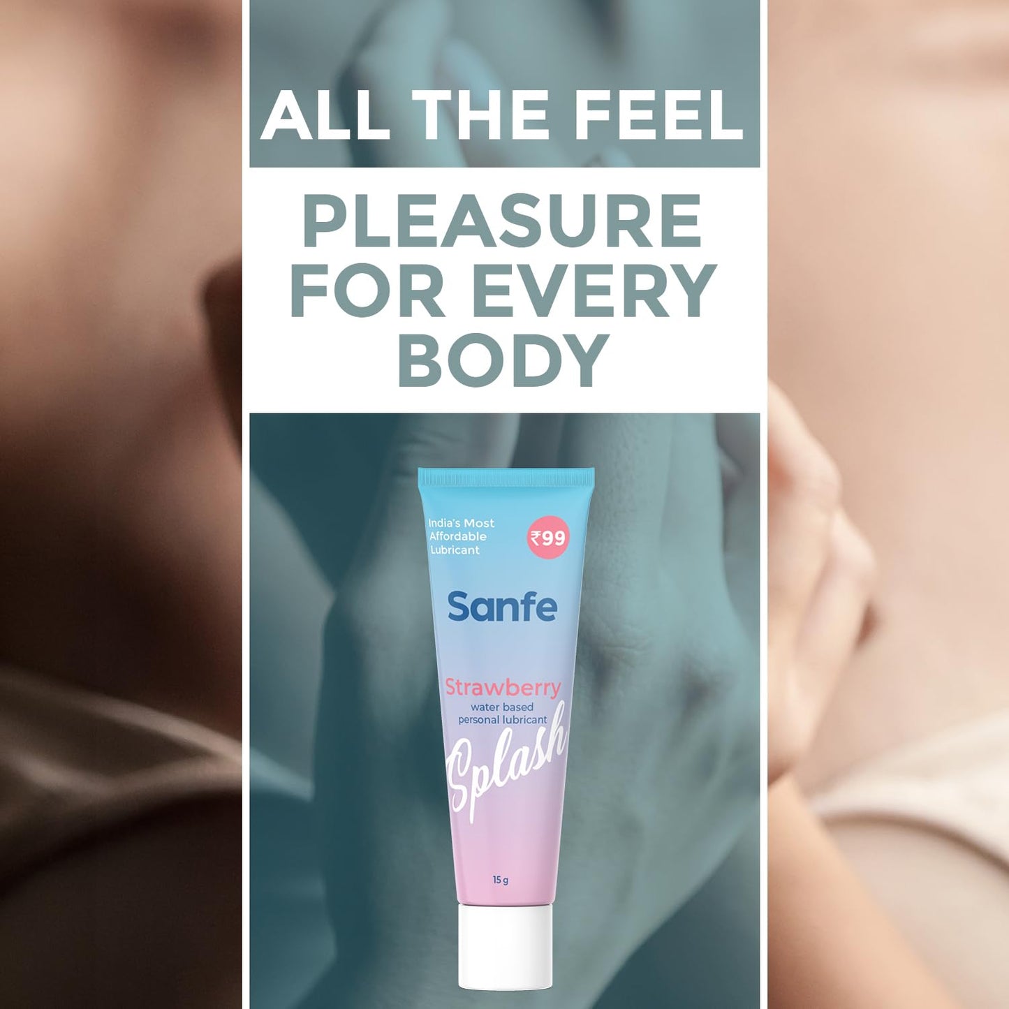 Sanfe Splash Strawberry Lubricant | For intercourse, anal lube, non-Greasy, water based personal lubricant, pH Friendly lube | use with toys, for women & men | Condom Friendly Personal Lube, 15gm