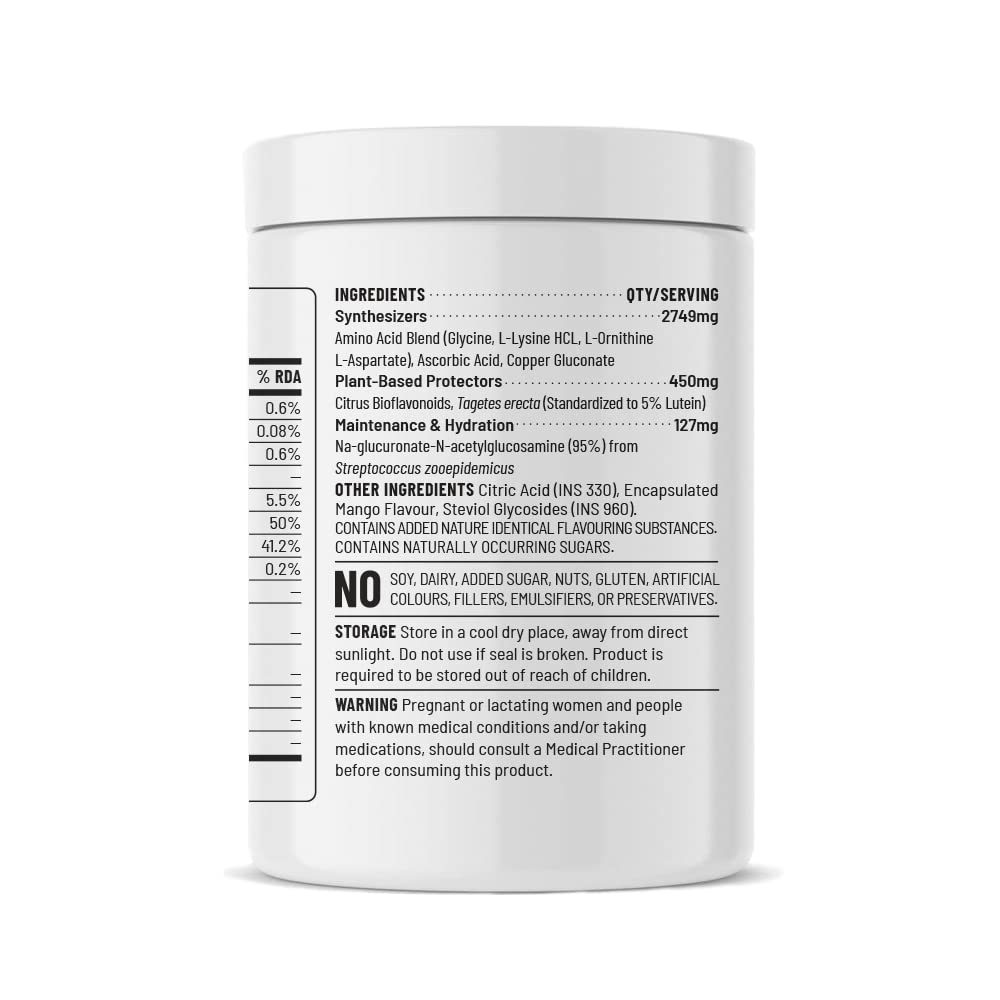 Zephivo Unived Vegan Collagen Builder,Research Based Formulation For Collagen Synthesis, Hydration, & Protection,For Men & Women, Skin, Hair, Bones, & Tissue, Strength & Health (Mango, 45 Servings) - Powder