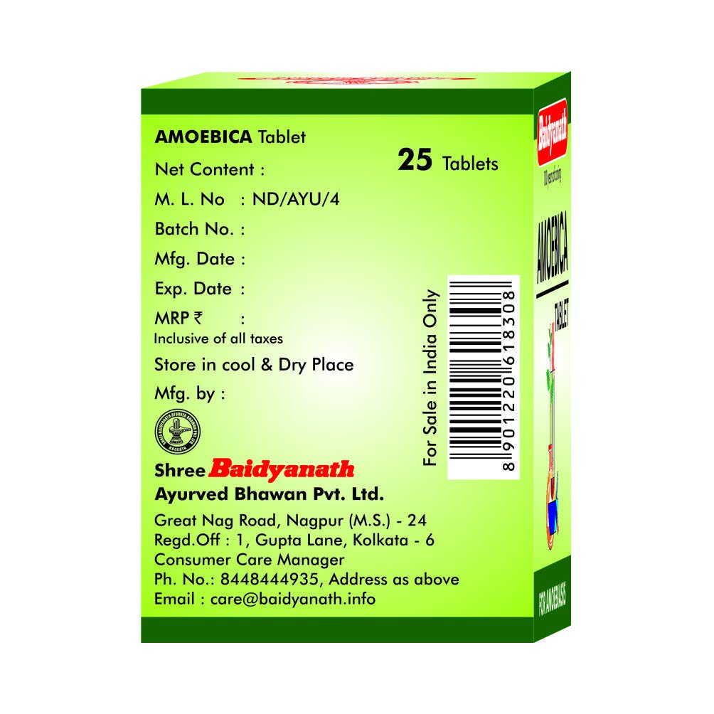 Baidyanath Amoebica I Ayurvedic Diarrhea Medicine I Pack of 1-25Tab