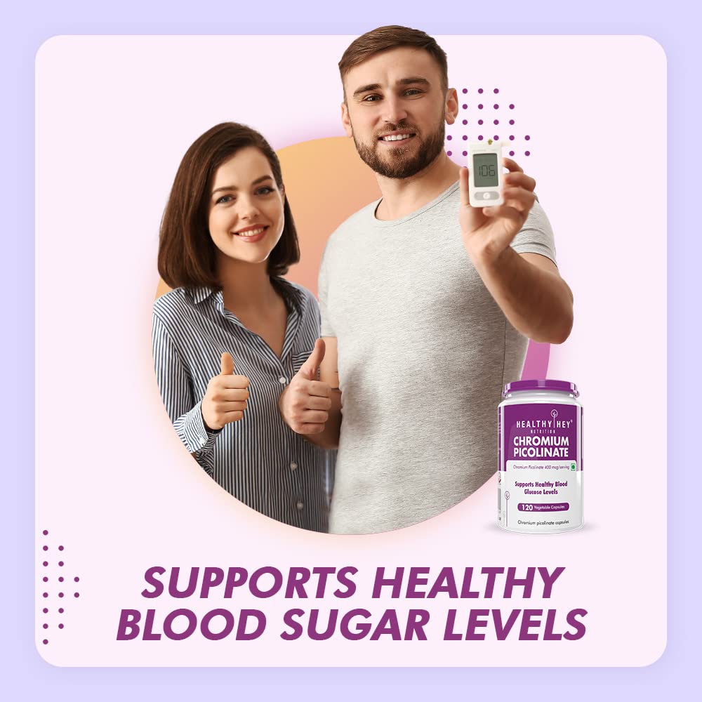 Zephivo HealthyHey Nutrition Chromium Picolinate -Support Glucose Metabolism (High Absorption) 120 Capsules, Non-GMO, Gluten Free