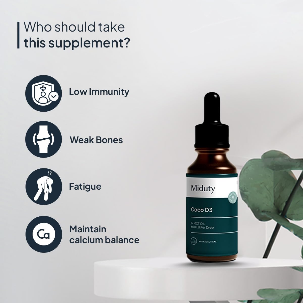 Zephivo Miduty by Palak Notes Coco D3, MCT Oil, Medium Chain Triglycerides, Vitamin D3 for Strong Bones & Immunity D3 Drops, Coco D3 Pack - 50ml