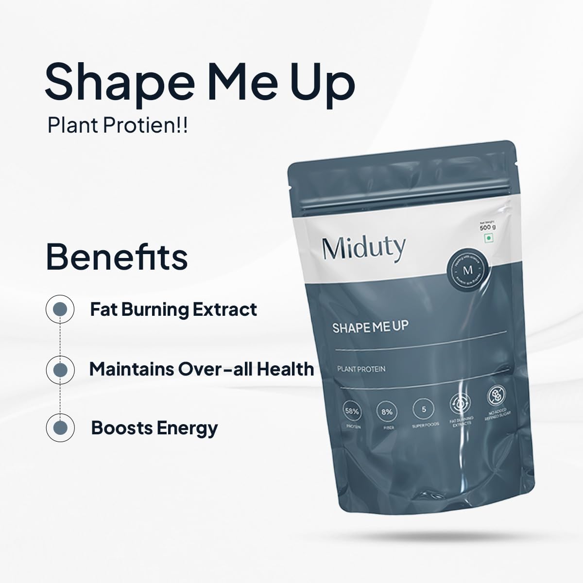 Zephivo Miduty by Palak Notes ShapeME Up Plant Protein - Vanilla Flavour - 1 Billion Probiotics - Vegan Protein Shake for Lean Weight Loss - Protein Powder - Effective Weight Management - 500gm