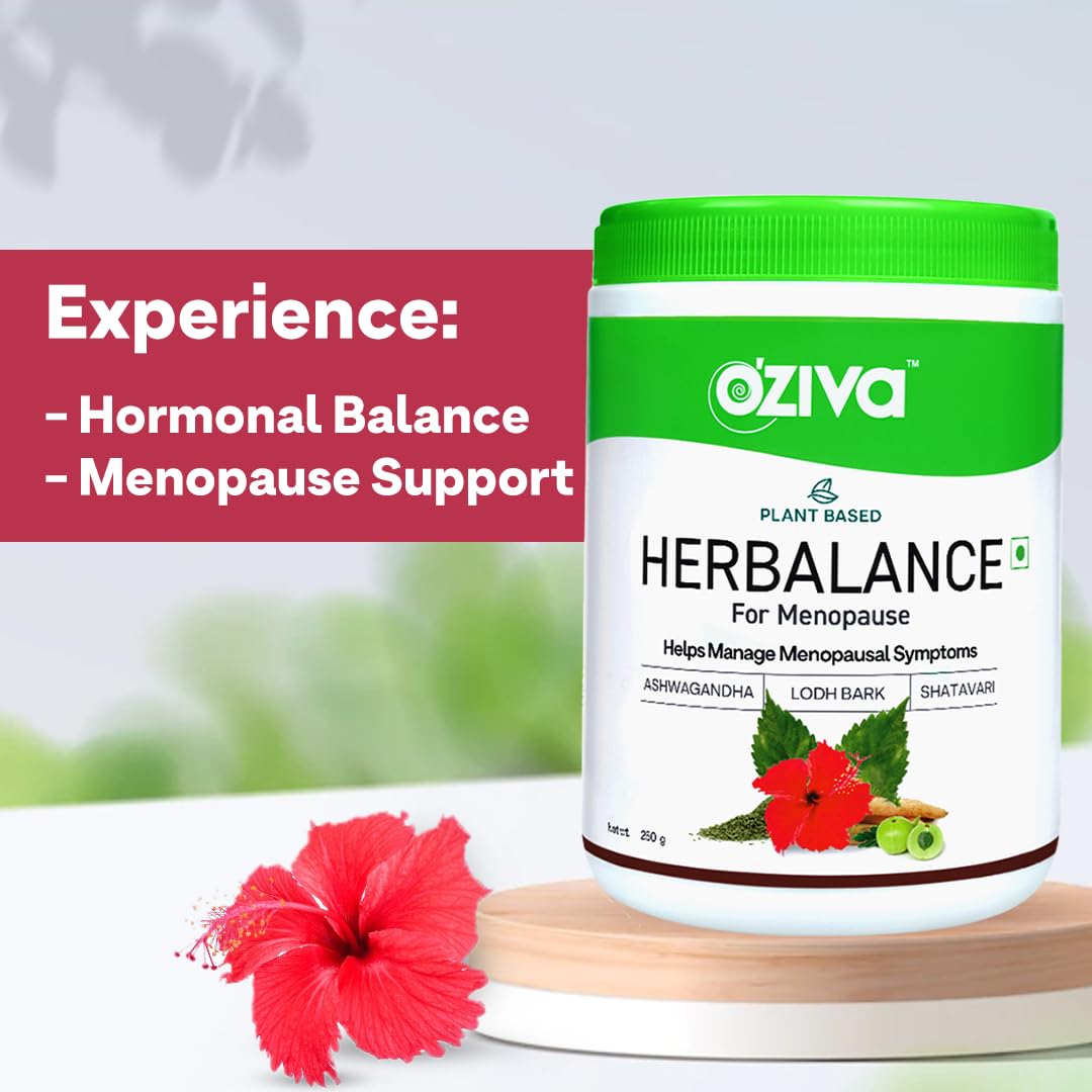 OZiva HerBalance Menopause Relief Drink, 250g (45 Days Pack) (With Black Cohosh, Lodh Bark & Licorice) for Better Hormonal Balance, Uterine & Vaginal Health, Certified