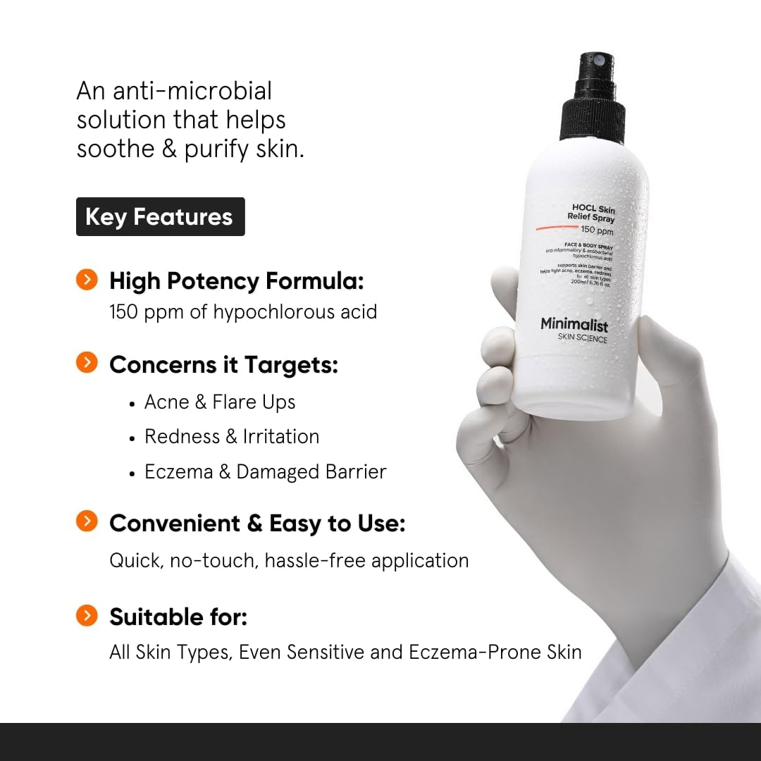 Minimalist Anti-Acne HOCL Face & Body Spray For Skin Relief | Soothing & Repairing Toner for Skin Barrier Support | Quick Relief from Acne Flare, Eczema & Redness with Hypochlorous Acid | Refreshing & Odor-Control | 220 ml