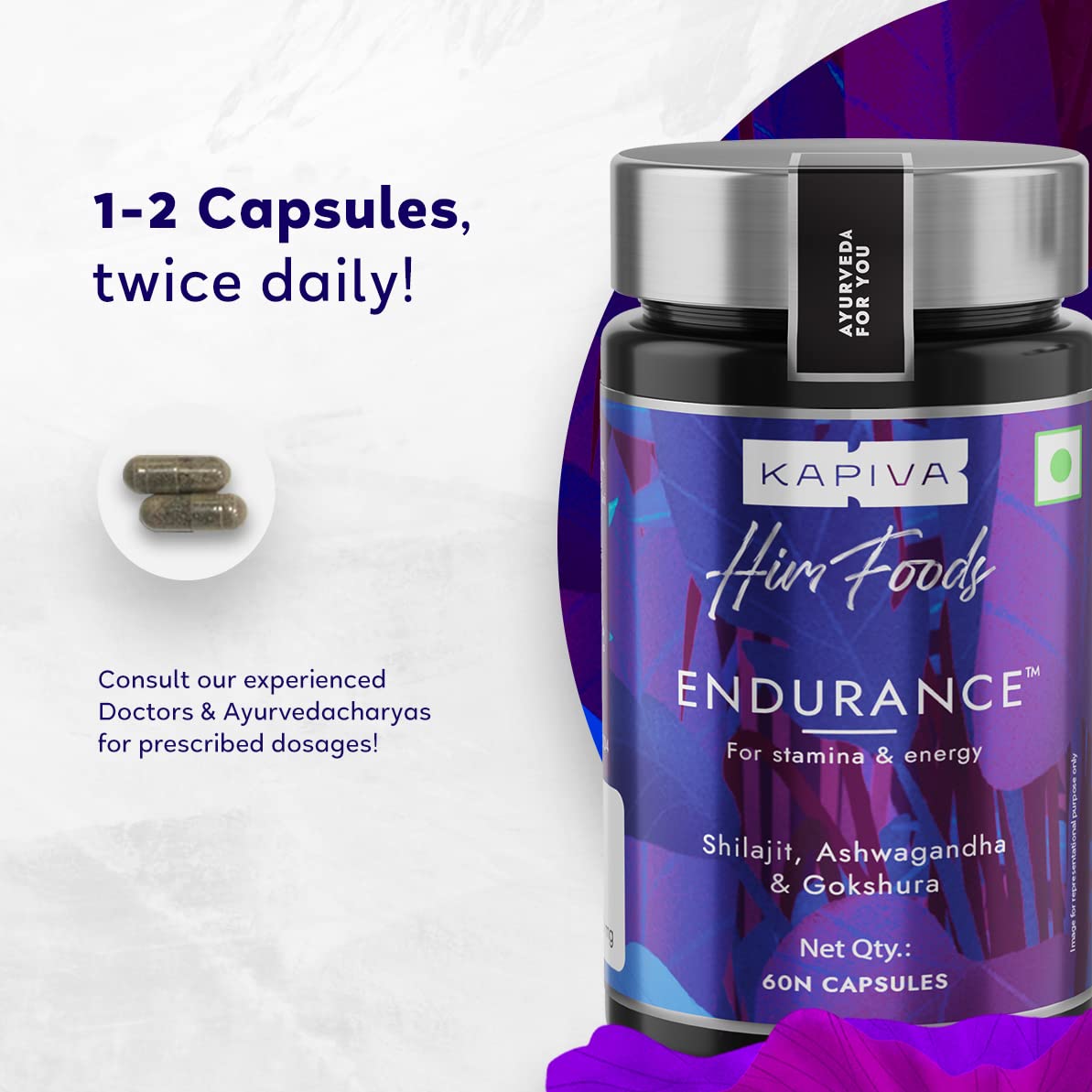 Kapiva Endurance Capsules - Research-backed blend of 14 Herbs & 7 Bhasmas like Ashwagandha, Shilajit & Gokshura to unlock peak performance