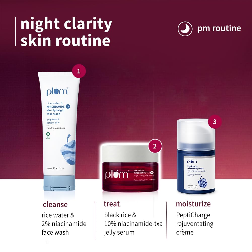Plum Black Rice & Niacinamide-TXA 10% Night Clarity Jelly Serum | visibly reduce dark spots, stubborn acne marks, and improve overall skin clarity| 25g