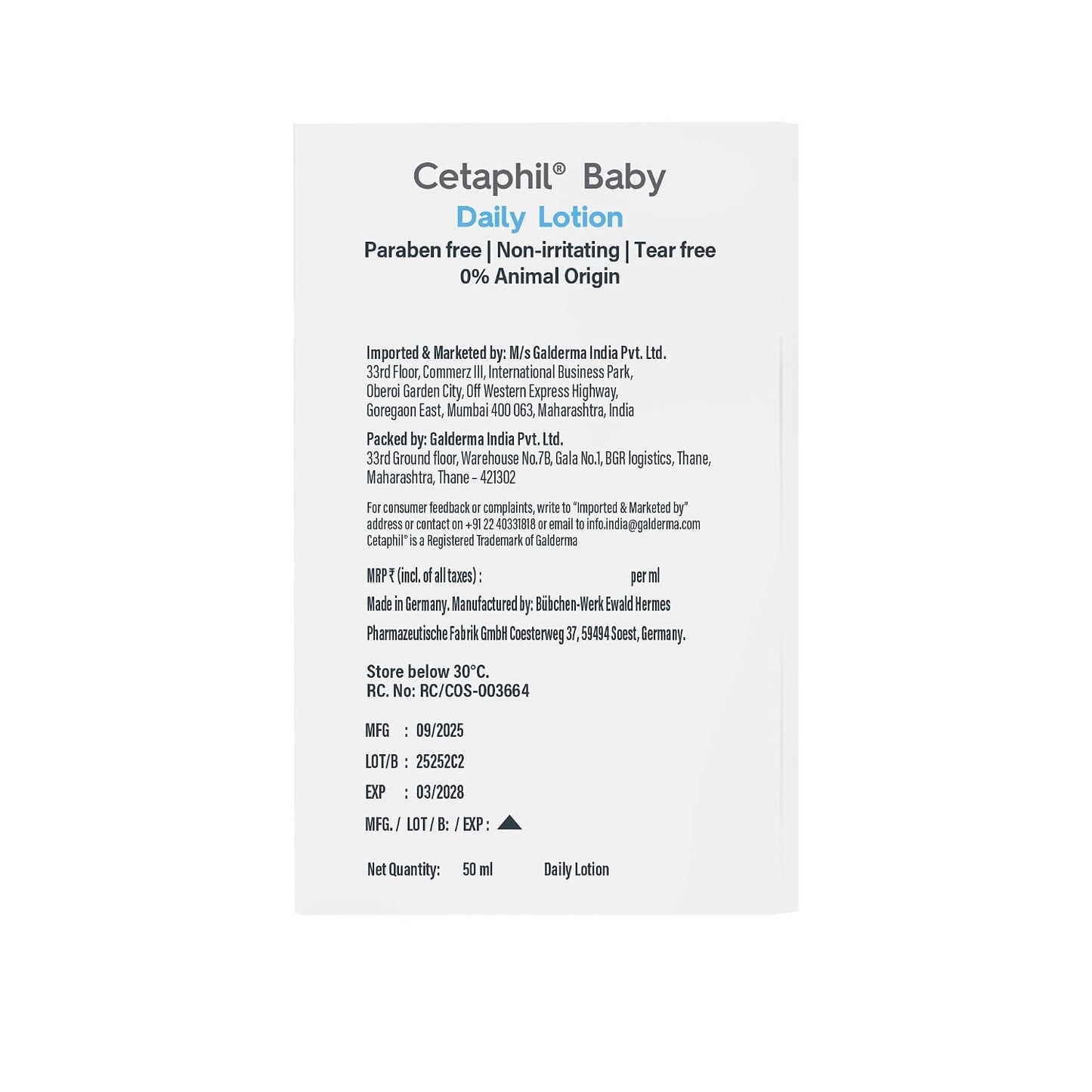 Cetaphil Baby Daily Lotion, Suitable for baby’s delicate skin, Shea Butter and Vit E, Dermatologist Tested and Pediatrician Recommended, 50 ml