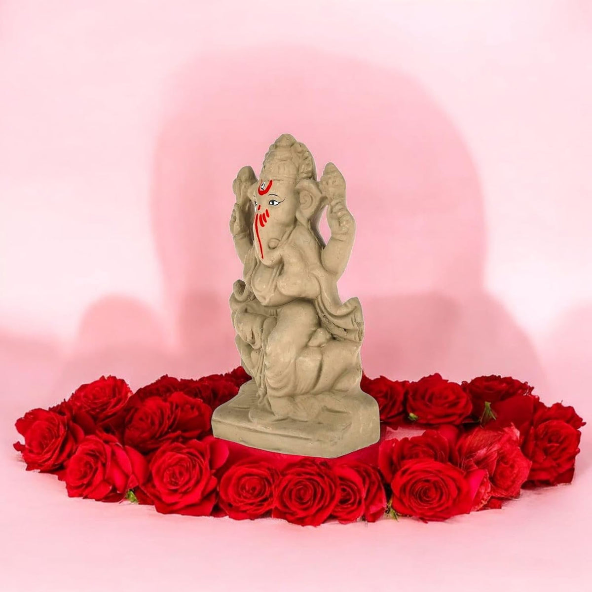 SAUDEEP INDIA 6 Inch Mitti Ganesh Idol | Eco-Friendly Handcrafted Mud/Clay Ganesh Murti | Ganpati Figurine for Visarjan | Biodegradable Lotus Ganesha Statue | Ganesh Chaturthi (Export Quality)