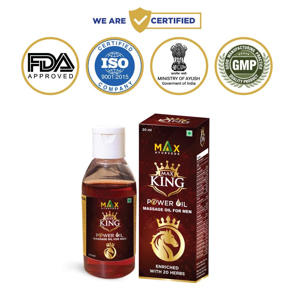 Max Ayurveda Musli Premium Capsules & King Power Ayurvedic Herbal Massage Oil For Men - Combo Pack (30 Capsules + 1 Oil Bottle)