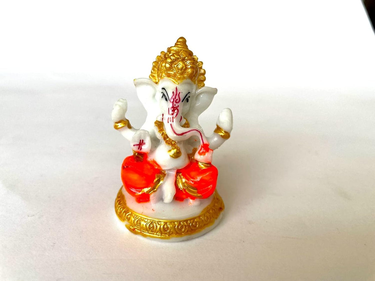 Ganesha Idol Sitting Position for Home Decor Polyresin Material, Suitable for car Dashboard, Home, Table/Showpiece for Living Room 12x5x7 cm (Sindhuri)