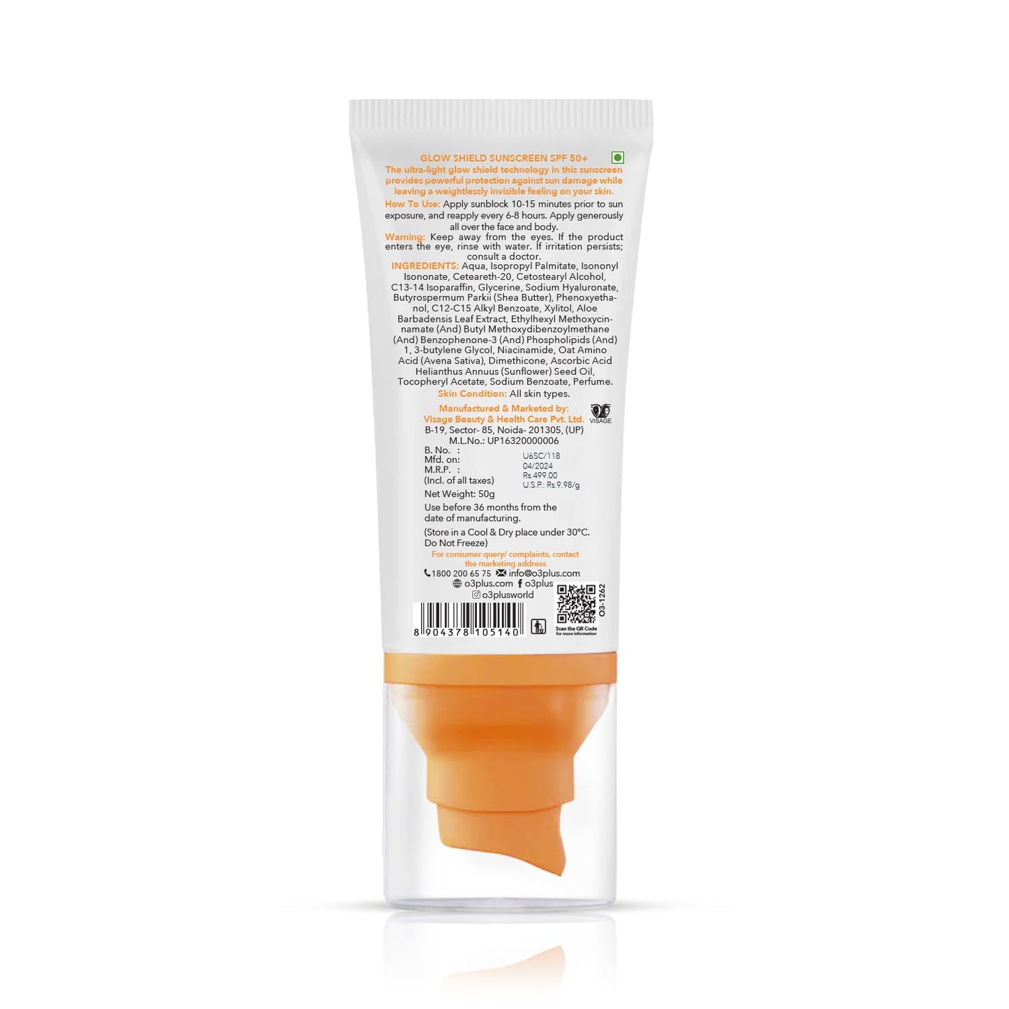 O3+ Glow Shield Sunscreen SPF 50 PA+++ (50gm)