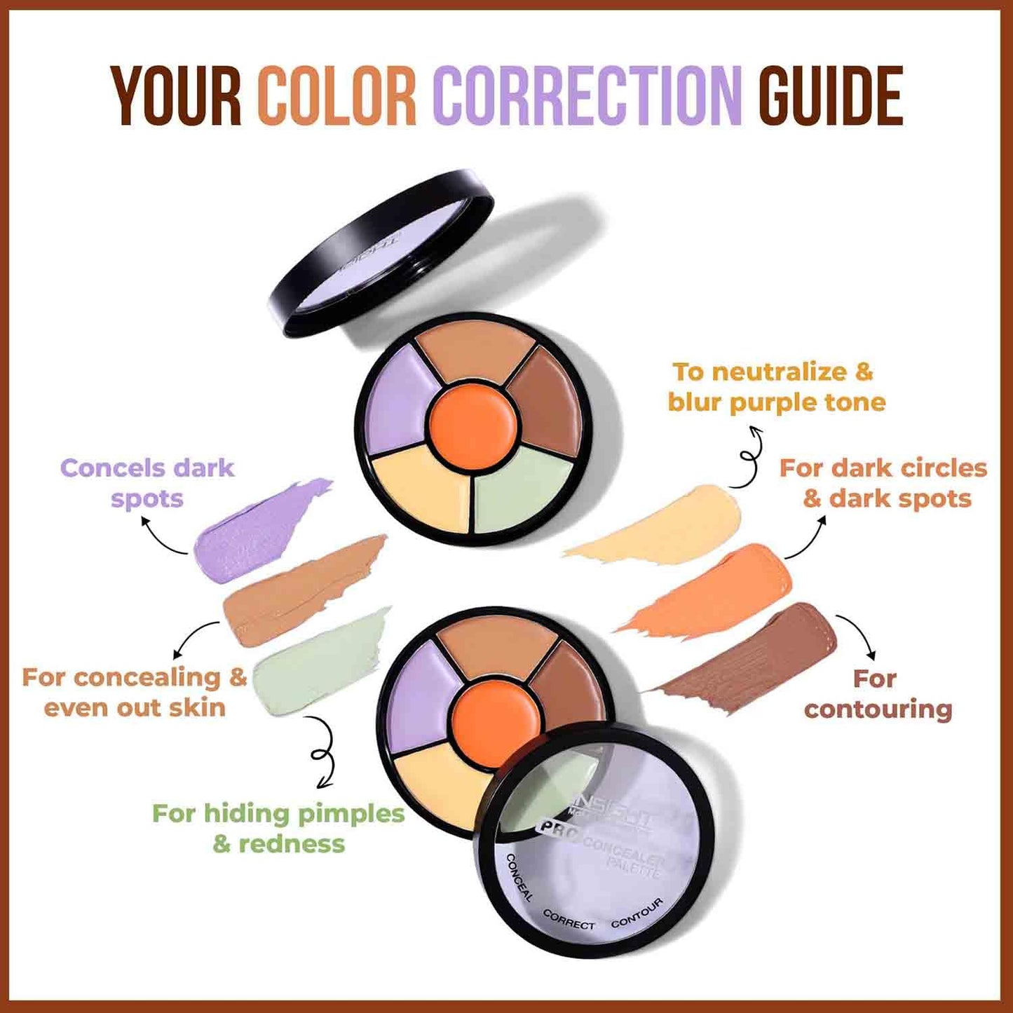 INSIGHT Pro Concealer Palette – Shade Concealer | Makeup Wheel for Face | Satin–Matte Finish | 3-in-1 Conceal, Contour & Correct | Waterproof | Full Coverage | 15gm