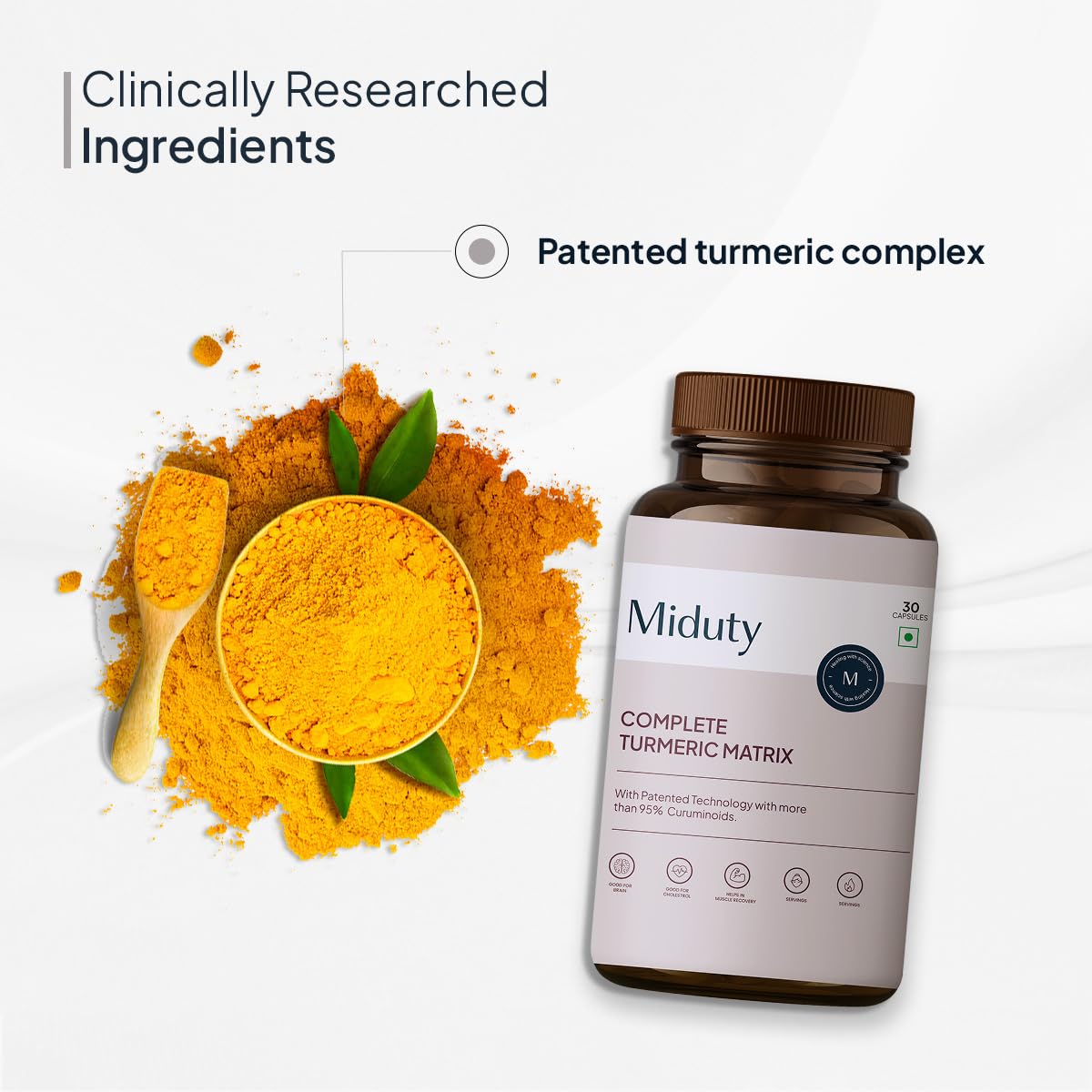 Zphivo Miduty by Palak Notes Complete Turmeric Matrix Curcumin Capsules For Relieving Muscle Pain - Lower Cholesterol - Anti-inflammatory - Increase memory power - Skin Health - 30 Capsules