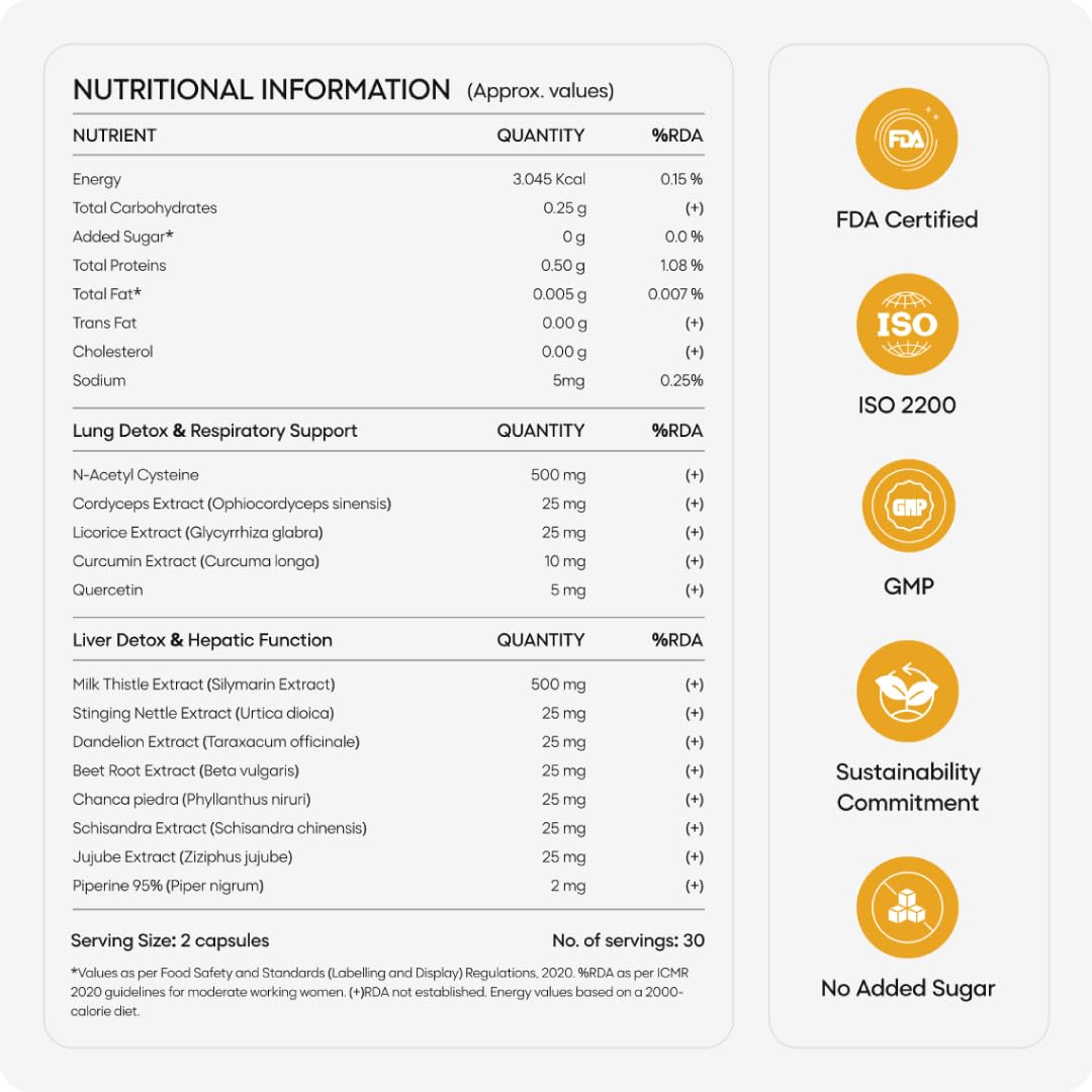 Nutritional information and certification logos on a white background