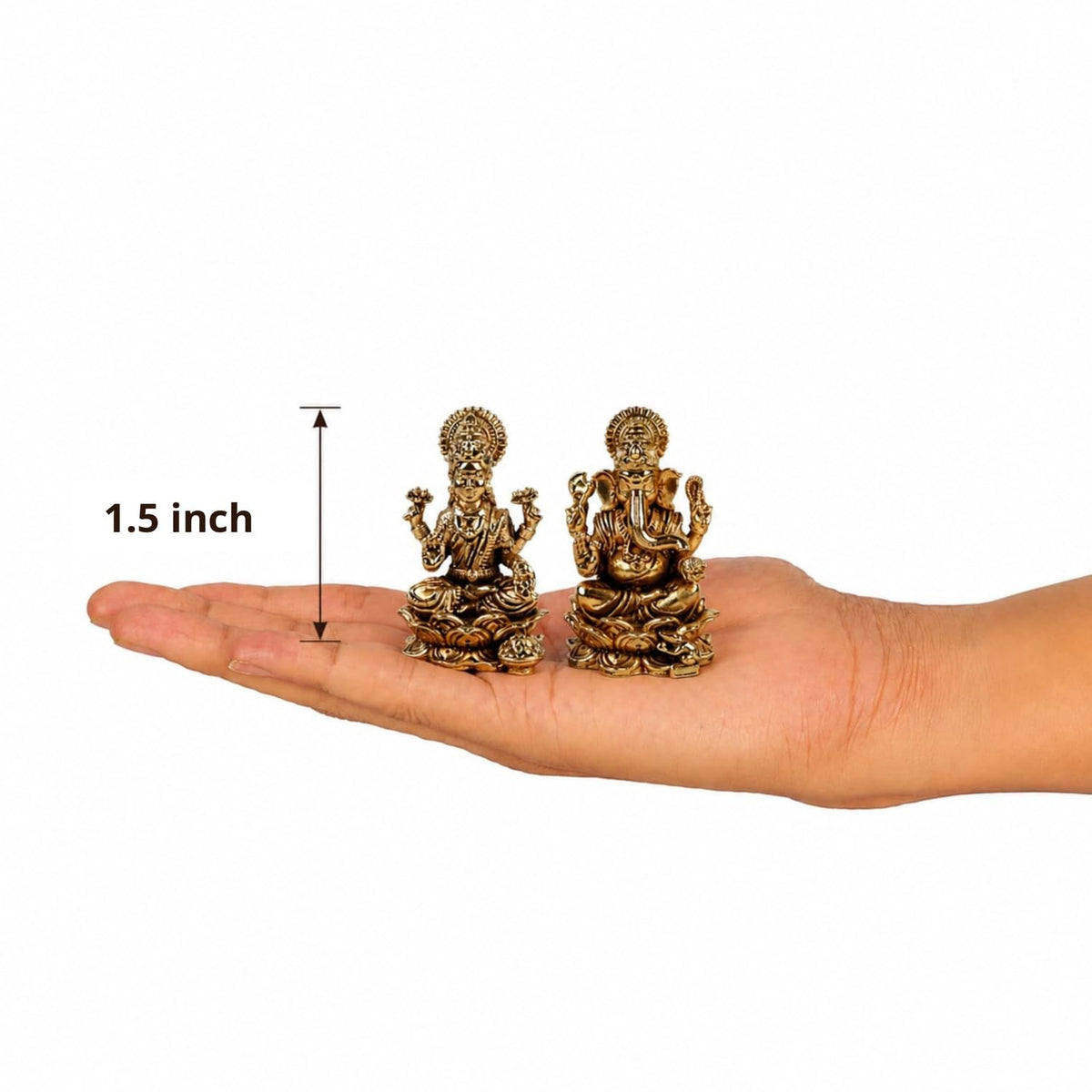 1.5 Inch Pure Brass Lord Ganesha & Maa Lakshmi Idol Set for Home Temple, Mandir & Office Desk | Decorative Pooja Murti Combo for Pooja, Diwali, Festive Gifting & Spiritual Decor