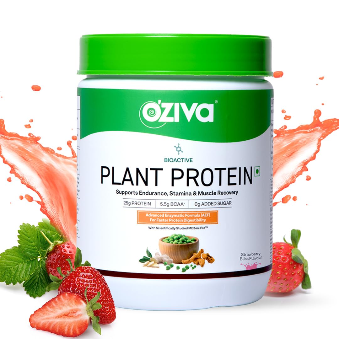 OZiva Bioactive Plant Protein | 25g Protein,5.5 BCAA| Pea Isolate| Plant based Protein Powder for Women & Men | Essential Amino Acids| Protein supplement, Clean, Sugar free, 500g