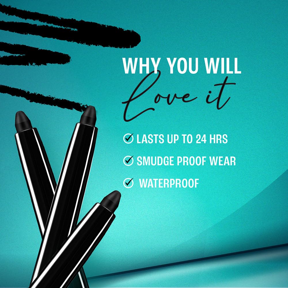 Lakme 9 to 5 Eyeconic Kajal Twin Pack, Matte Waterproof Kohl, Smudge Proof Kajal Pencils that lasts hours, Pack of 2- Deep Black, 0.35g
