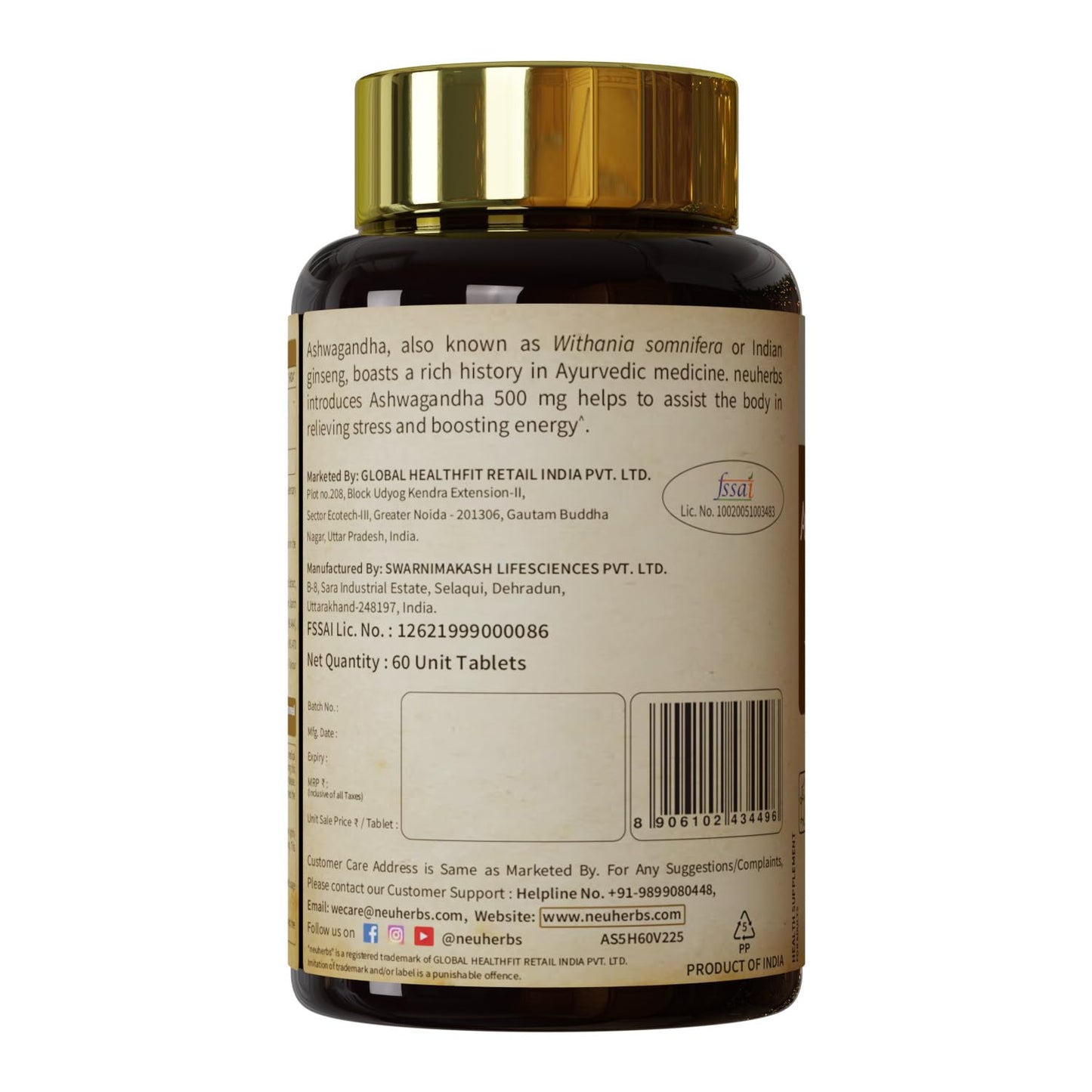 Neuherbs Ashwagandha 500mg Tablets For Men & Women | Manage Anxiety & Stress Relief | Ashwagandha Supplements To Boost Energy, Immunity & Strength | Supports Sleep Cycle - 60 Tablets