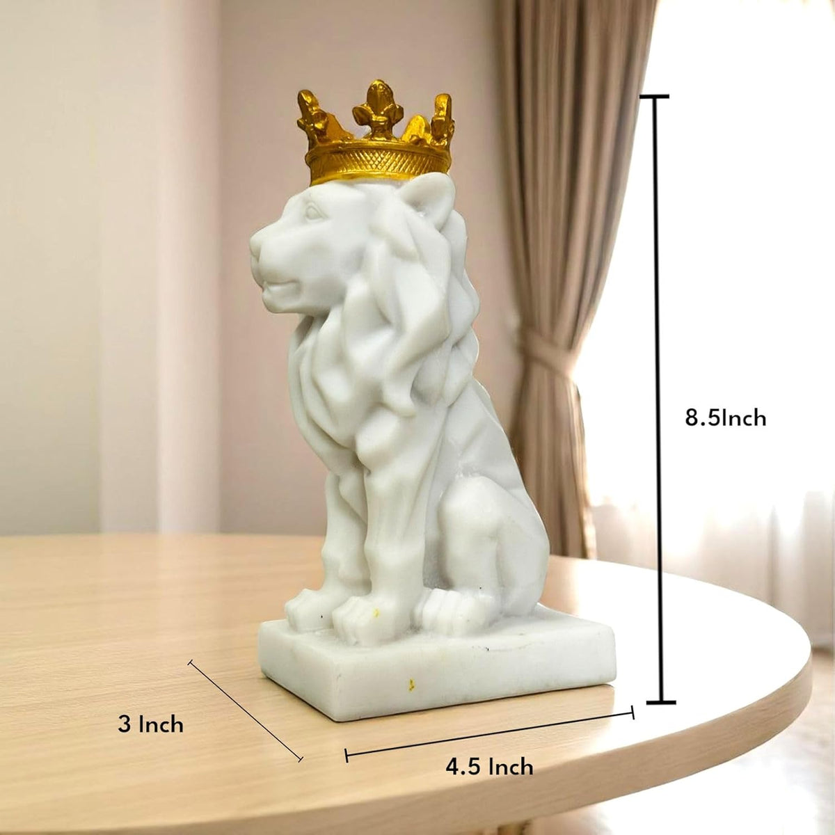 Resin Lion Statue (8.5 Inch) | Decorative Lion Sculpture & Figurine for Home Decor | Modern Tabletop Showpiece for Living Room, Bedroom, Office, Shelf & Bookshelf | White