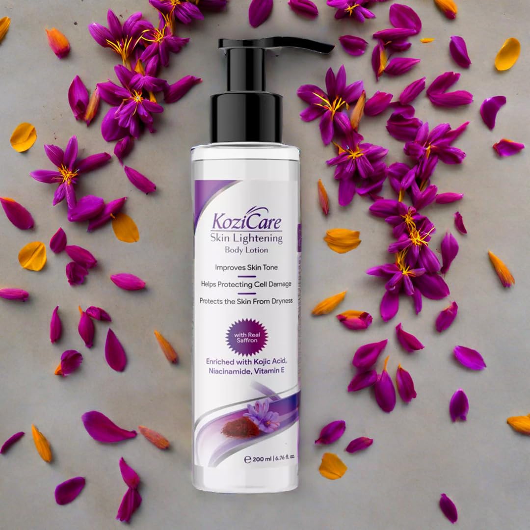 Kozicare Cream Saffron Body Lotion For All Skin Types | Shea Butter Body Lotion, Niacinamide & Kojic Acid Body Lotion | Reduce Dryness & Flakiness | Soft, Supple & Moisturize Skin - 200 Ml