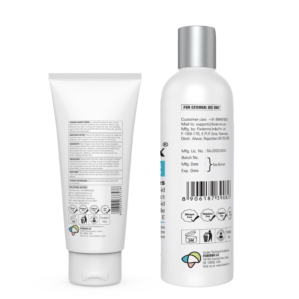 Fixderma Nigrifix Cream + 5% Actives Exfoliating Bodywash Combo | Cream for Underarm Whitening, Dark Neck, Ankles, Knuckles & Elbows | Exfoliating Shower Gel for Women & Men | All Skin Type - 250ml