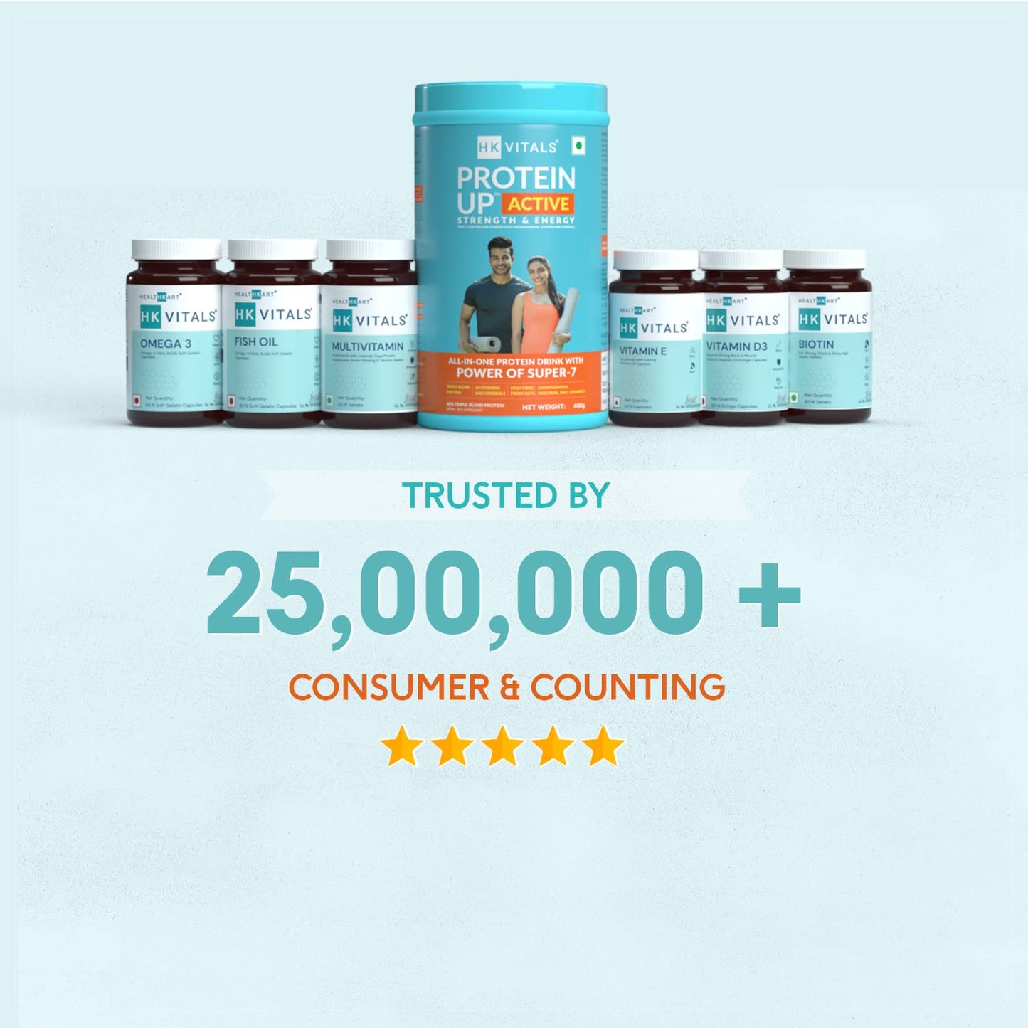 HealthKart HK Vitals ProteinUp Active (Chocolate, 400g / 0.88lbs) | All in One Triple Blend Protein | For Strength, Immunity, and Stress-Relief