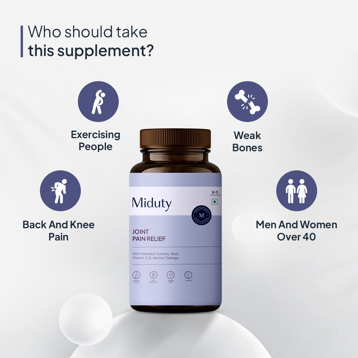 Zephivo Miduty by Palak Notes Joint Pain Relief Supplement Boswellia Serrata, Turmeric Root Complex, Ginger Root - Support Joint Health Supplement - 60 Capsules