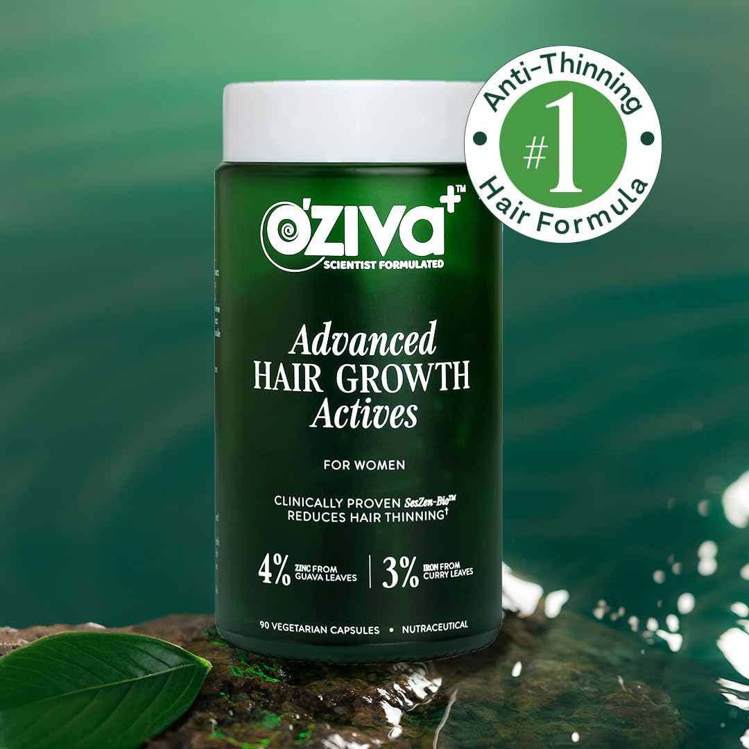OZiva+ Advanced Hair Growth Actives | Reduces Thinning Hair & Improves Scalp Coverage | Scientist Formulated with Pure Plant Actives | No side effects for Women | 90 Caps