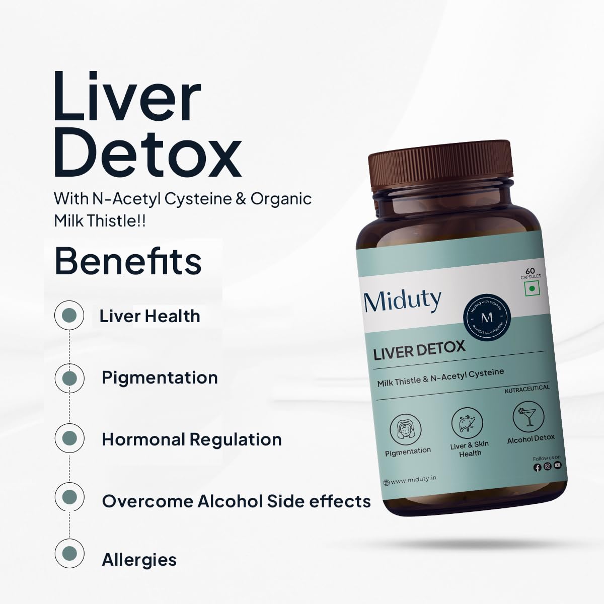 Zephivo Miduty Palak Notes Liver Detox Supplement Milk Thistle Natural Body Detox & Digestive Enzymes- Fit Health Fatty Liver Care - Supports Fatty Liver, Natural Detoxification Formula - 60 Capsules