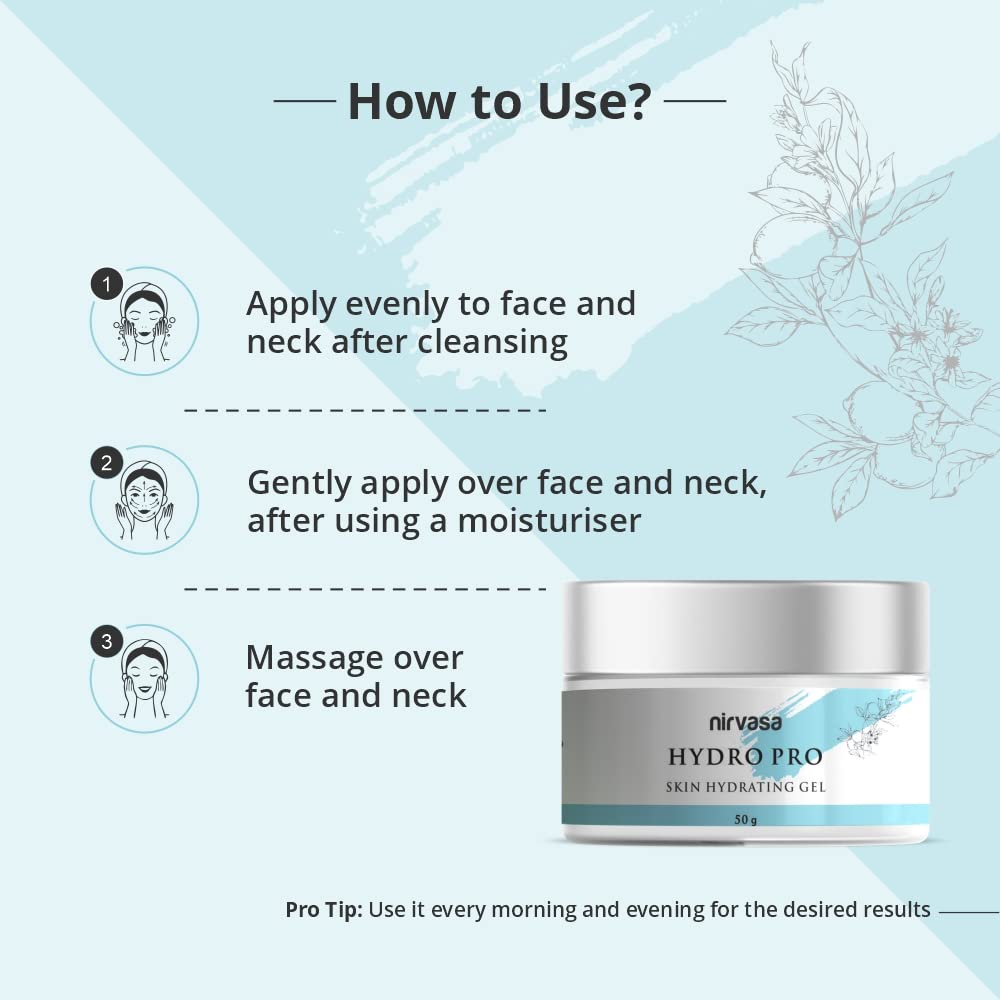 Nirvasa Hydro Pro Skin Hydrating Gel with 95% Pure Hyaluronic Acid & Orange Peel Extract | Reduces Wrinkles & Improves Natural Radiance | 72 Hour Cover, Non-Sticky & For All Skin Types | 50g