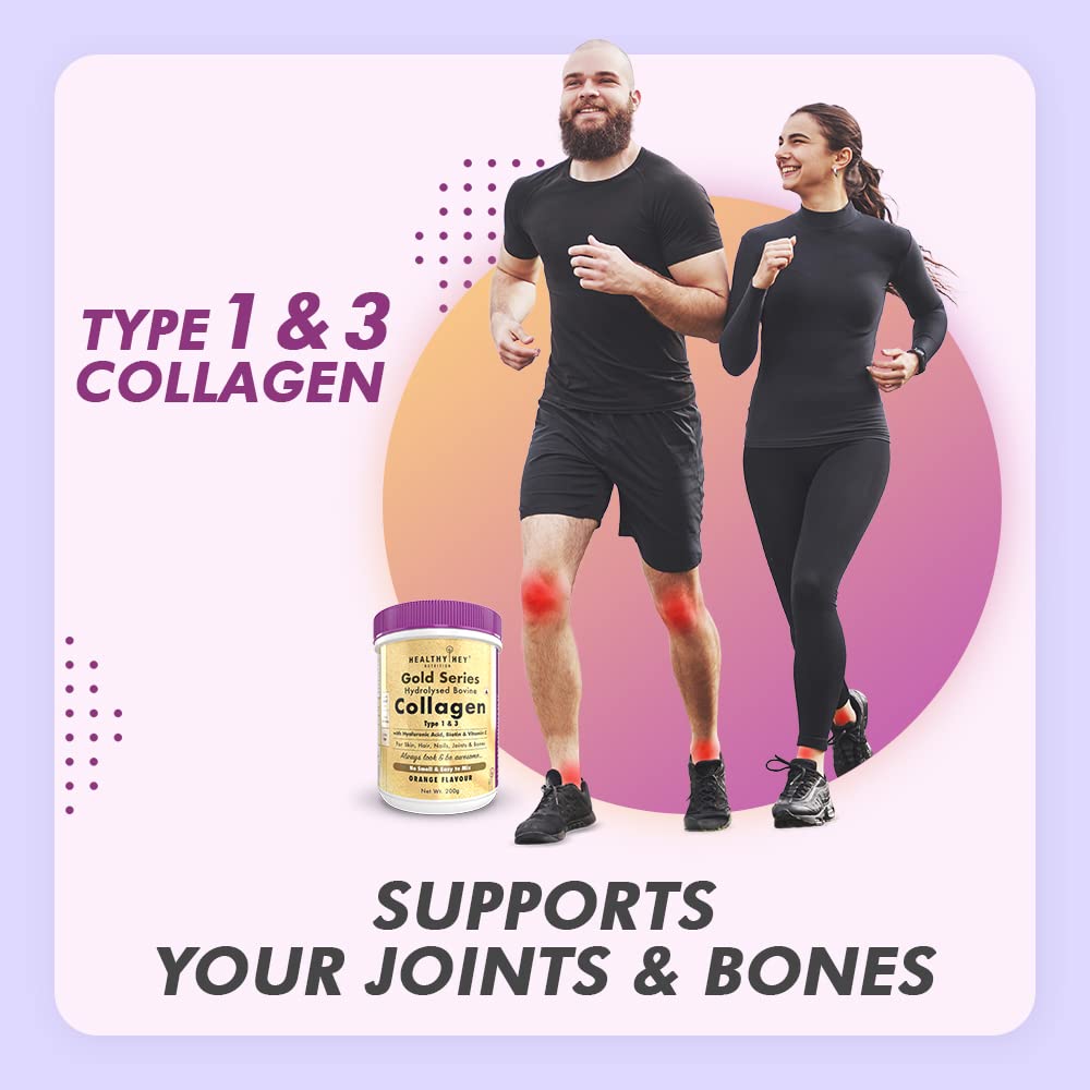 Zephivo HealthyHey Nutrition Skin Glow-N-Shine Collagen Powder 200G | Hydrolysed Collagen For Women And Men With Hyaluronic Acid, Biotin And Vitamin C For Healthy Skin, Hair And Nails - (Lemon, 200Gm)