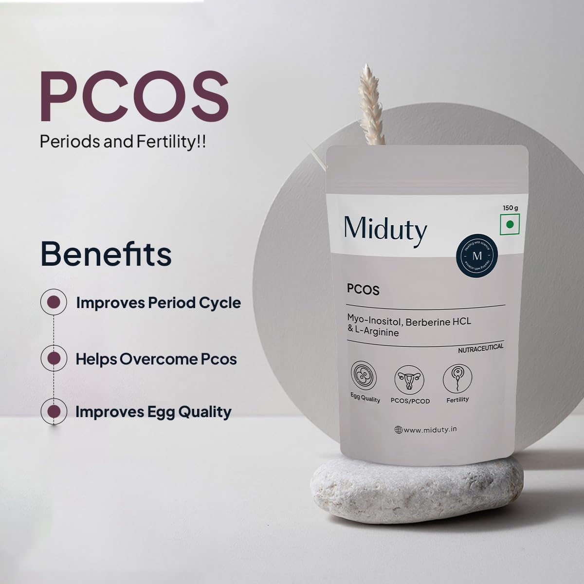Zephivo Miduty by Palak Notes PCOS Powder Myo Inositol and D Chiro Inositol PCOD, PCOS Women Support, Menstrual Cycle and Irregular Periods - 150g
