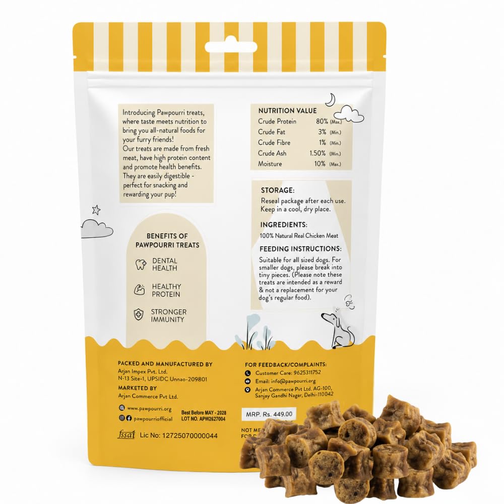 PAWPOURRI Natural Chicken Nuggets Dog Treats, 100gm (Pack of 1) | Protein Rich Soft & Chewy Snacks for Dogs | Suitable for All Breeds & Life Stages | Daily Reward & Training Treats