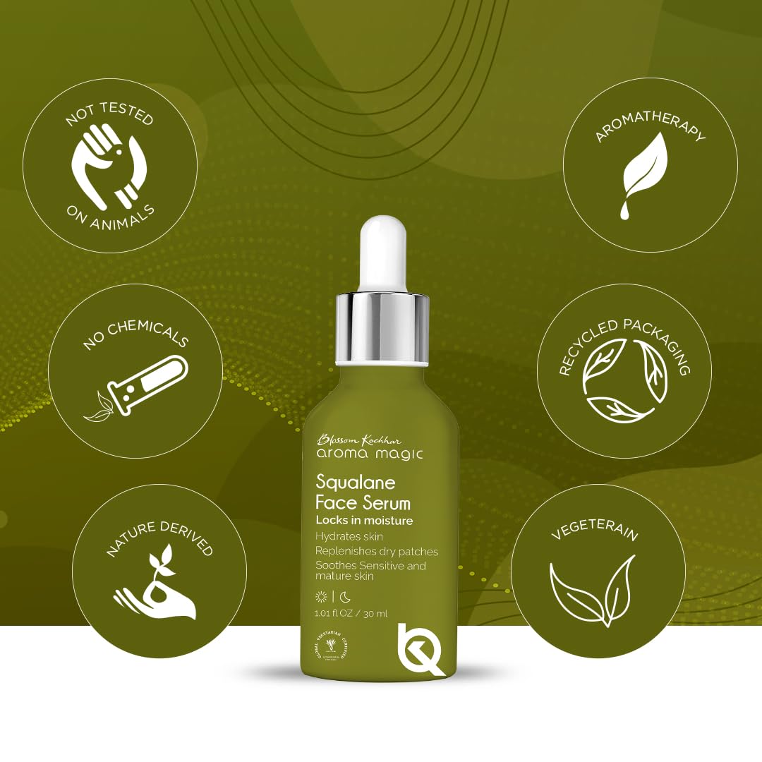 Aroma Magic Squalane Lightweight Face Serum | For Skin Hydration, Provides light Moisturization & Reduces Fine Lines, Restore Dry Patches| 30 ml (Pack of 1)