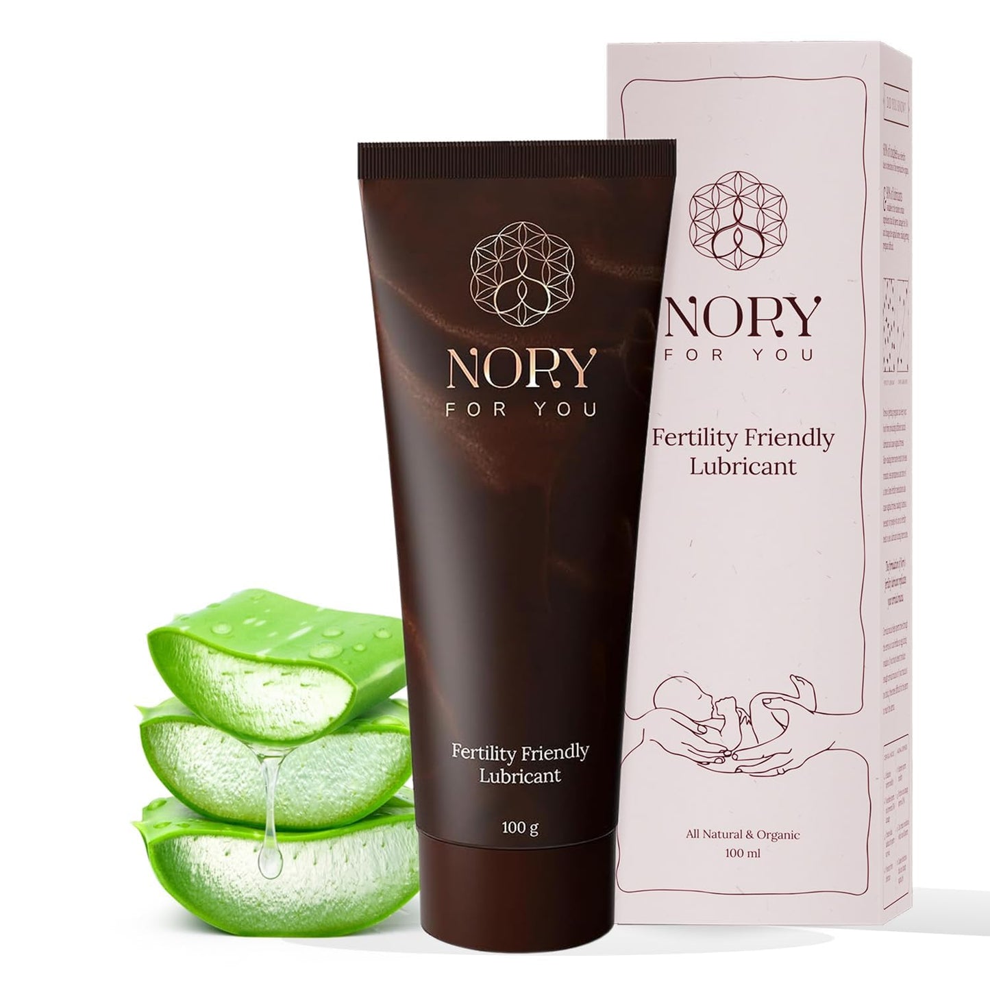 Nory First Fertility Friendly Personal Water Based Lube (100gm) Organic, Non-Staining Aloe Vera Lubricant Gel for Privacy, Natural Luber for Men & Women