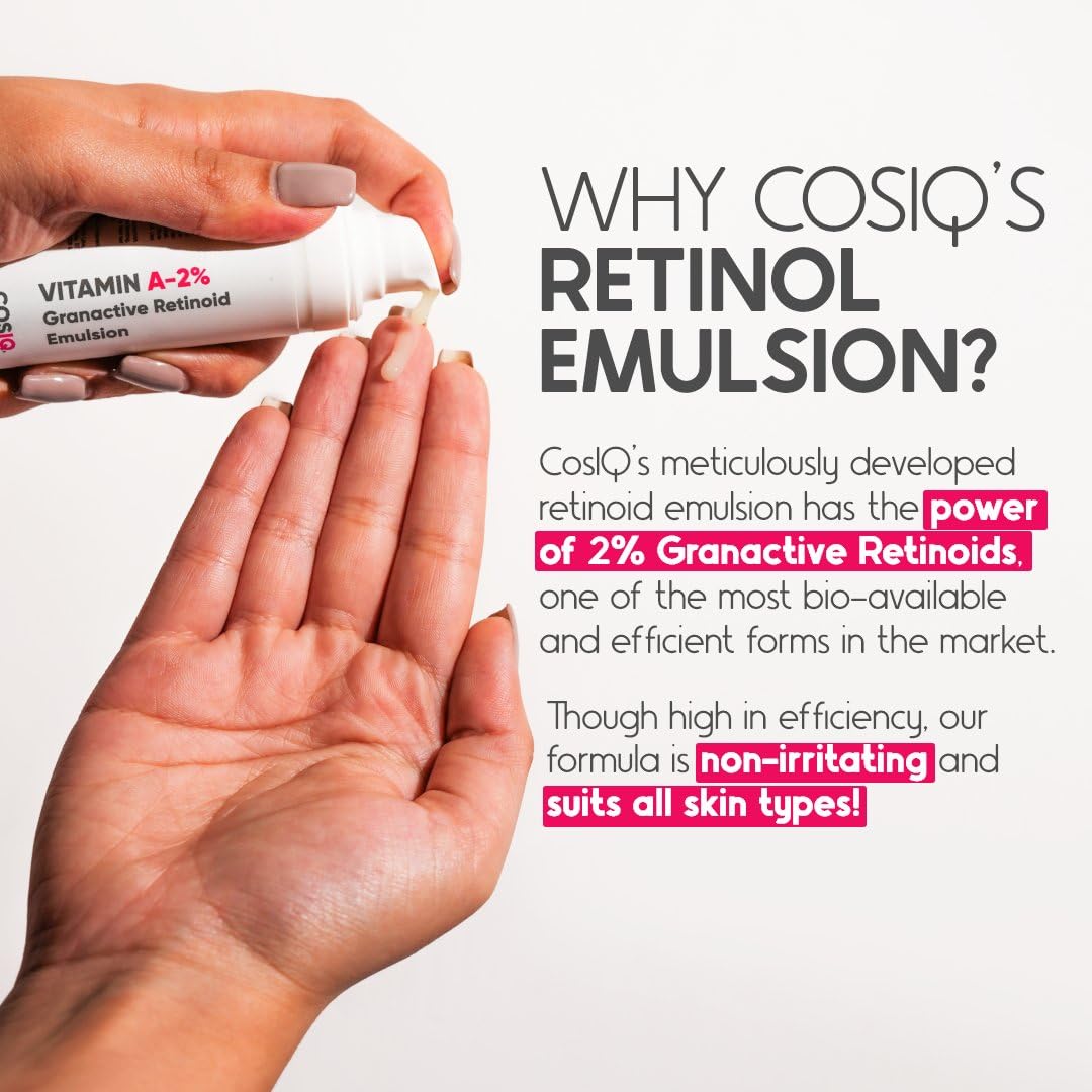 Cos-IQ 2% Vitamin A Granactive Retinoid Emulsion Face Serum | Vit-A Anti Ageing Night Cream Serum for Wrinkles, Fine Lines & Acne | For Women & Men | 30ml