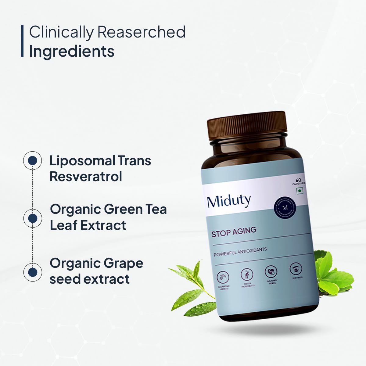 Zephivo Miduty Stop Aging Powerful Antioxidant Formula to Slow Down Aging, Anti Aging Supplement for Youthful Skin - Anti Aging Capsules, Resveratrol Active Ingredient - Pack of 60