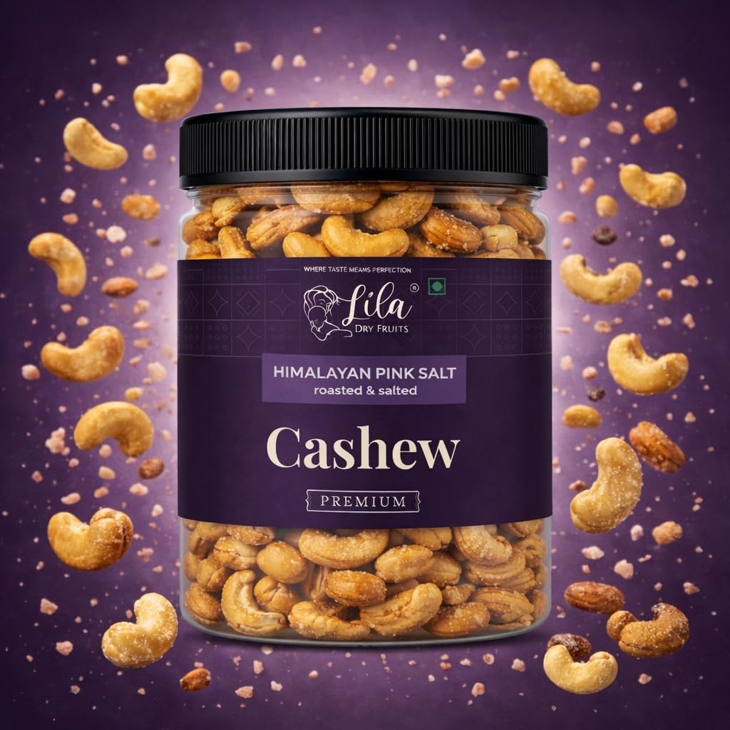 LILA DRY FRUITS Roasted Cashew Nuts Himalayan Pink Salt Flavour | Premium Crunchy Salted Kaju Snack Protein Rich Roasted Dry Fruits Healthy Namkeen Snack for Daily Munching Perfect for Gifting