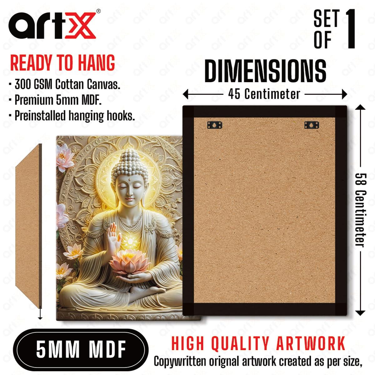 Buddha Paintings For Living Room, 45x58 cm, Set of 1