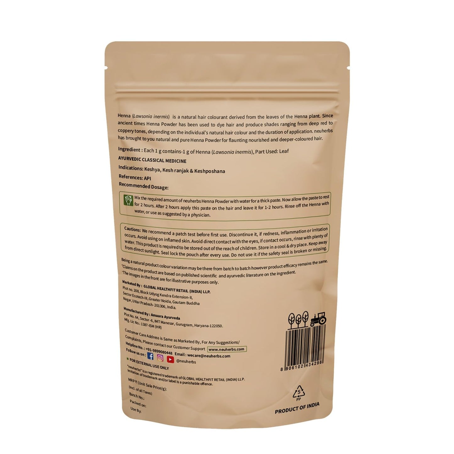 Neuherbs Henna Powder - 100g For Hair Colour | Promotes Hair Growth | 100% Pure & Natural With No Added Preservatives