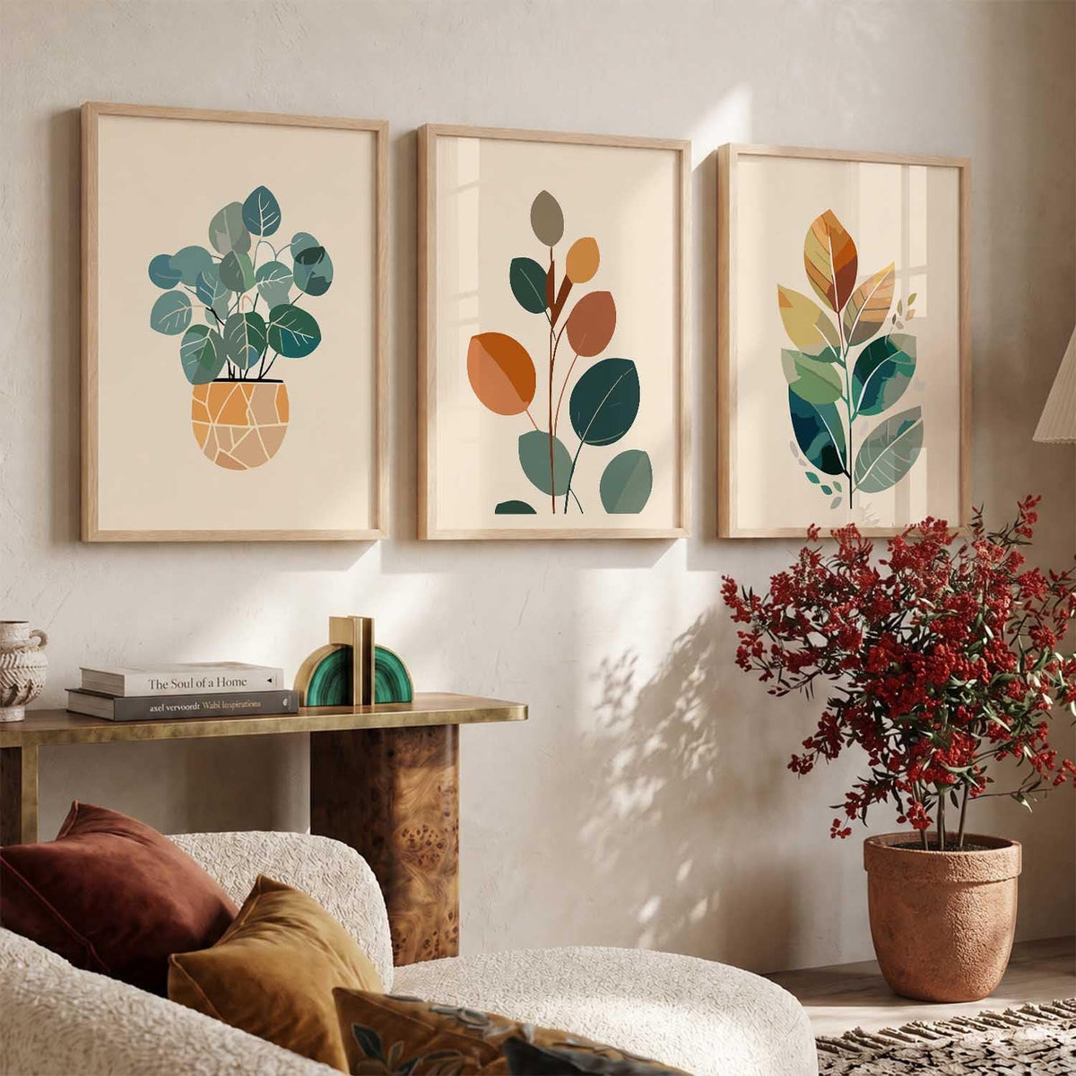 Boho Wall Art Home Decoration Paintings With Frame For Living Room Bed Room Hotel Wall Decor Digital Reprint Set of 3 (13X17 inch)