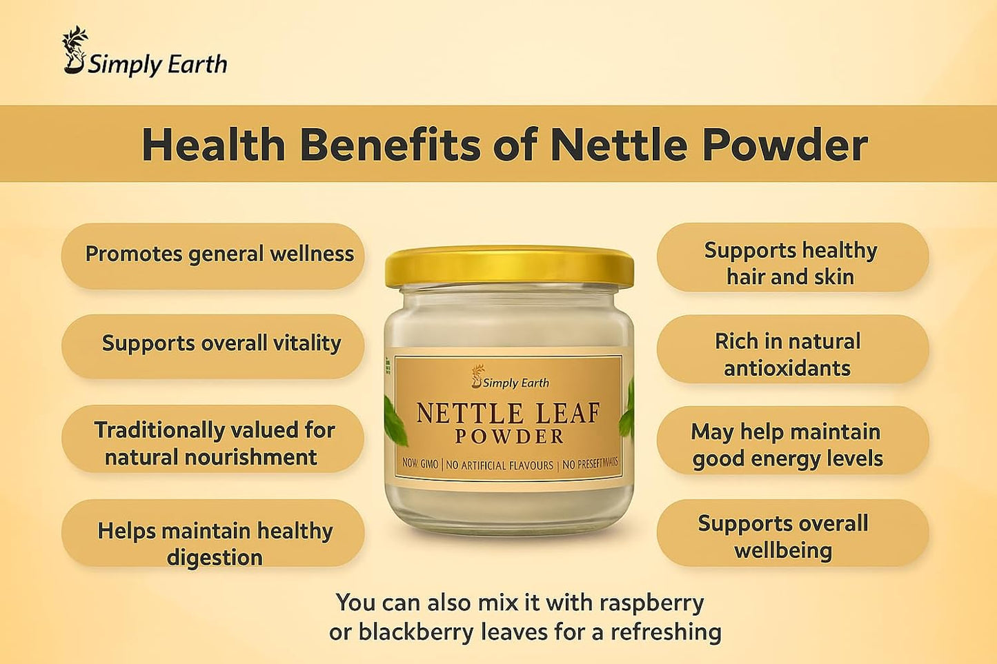 Simply earth Organic Nettle Dried Leaves powder | (Stinging Nettle) (Urtica Dioica) Rich in Nutrients With Vitamins & Minerals| | 100 GM